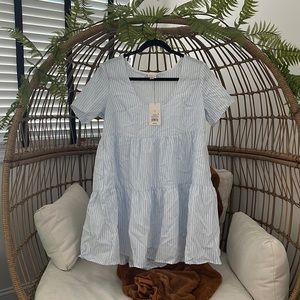 A New Day blue striped babydoll dress NWT